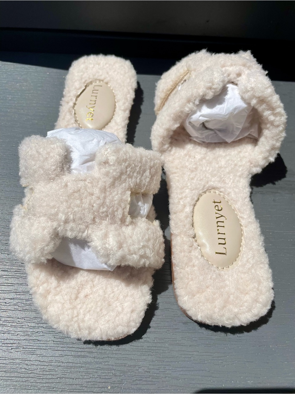 Plush Shearling Slide Slippers — Cream